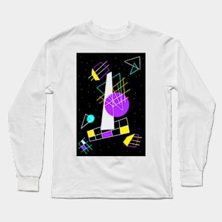 80s Black and Neon Purple Retro Geometric Shapes Long Sleeve T-Shirt